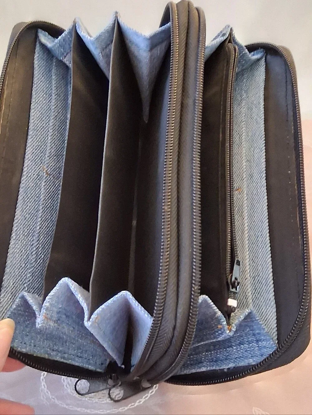 Blue Bijoux De Ja Denium Clutch Zip Around Wallet